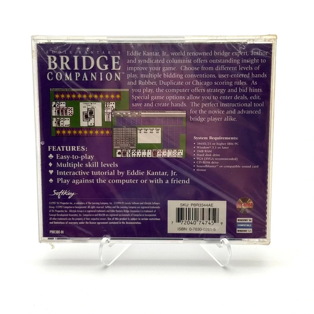 Eddie Kantar's Bridge Companion PC Game Windows 3.1 95 Jewel Case Sealed
